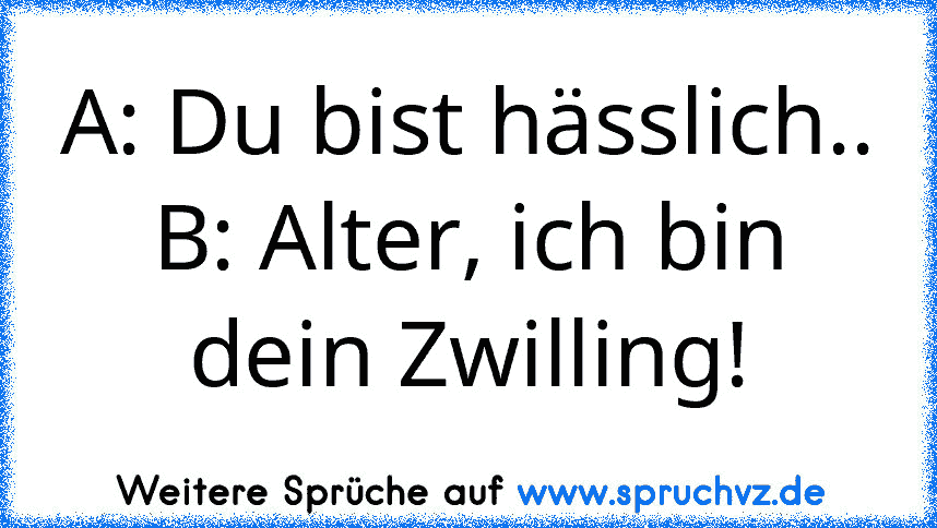 A: Du bist hässlich..
B: Alter, ich bin dein Zwilling!