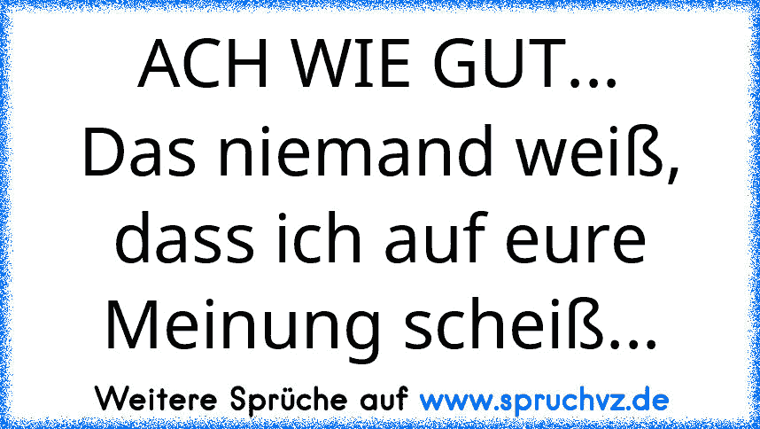 ACH WIE GUT...
Das niemand weiß,
dass ich auf eure Meinung scheiß...