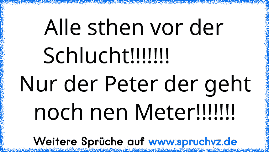 Alle sthen vor der Schlucht!!!!!!!          
Nur der Peter der geht noch nen Meter!!!!!!!