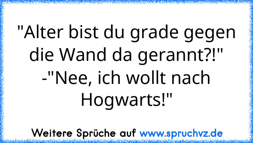 "Alter bist du grade gegen die Wand da gerannt?!"
-"Nee, ich wollt nach Hogwarts!"