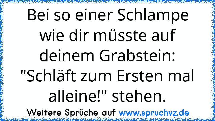 Bei so einer Schlampe wie dir müsste auf deinem Grabstein: "Schläft zum Ersten mal alleine!" stehen.