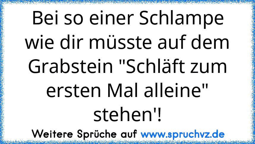 Bei so einer Schlampe wie dir müsste auf dem Grabstein "Schläft zum ersten Mal alleine" stehen'!