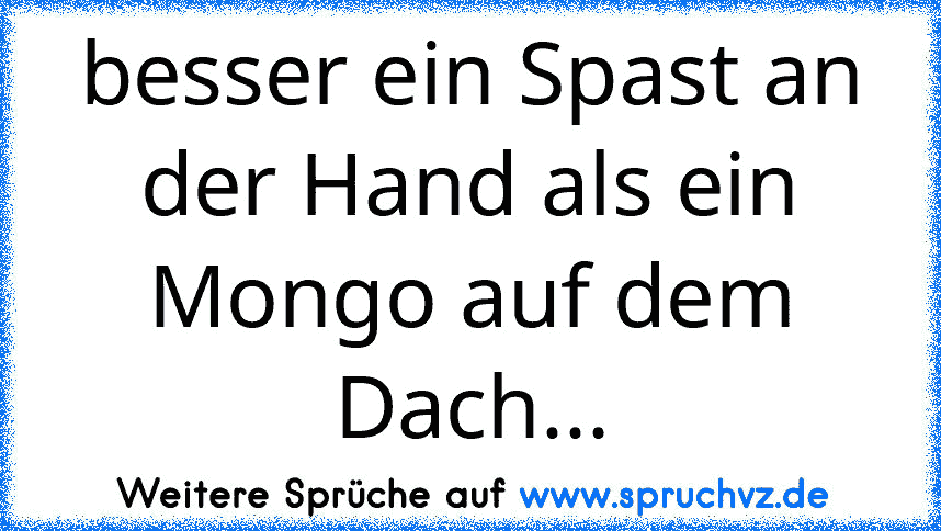 besser ein Spast an der Hand als ein Mongo auf dem Dach...