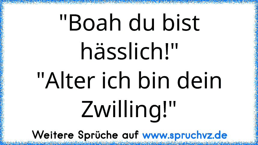 "Boah du bist hässlich!"
"Alter ich bin dein Zwilling!"