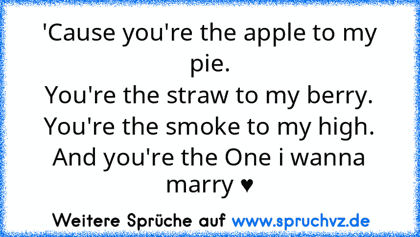 'Cause you're the apple to my pie.
You're the straw to my berry.
You're the smoke to my high.
And you're the One i wanna marry ♥