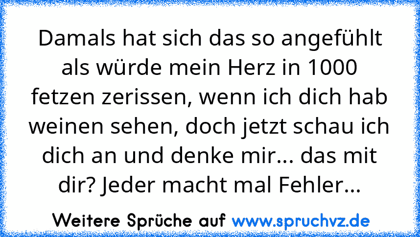 Damals hat sich das so angefühlt als würde mein Herz in 1000 fetzen zerissen, wenn ich dich hab weinen sehen, doch jetzt schau ich dich an und denke mir... das mit dir? Jeder macht mal Fehler...