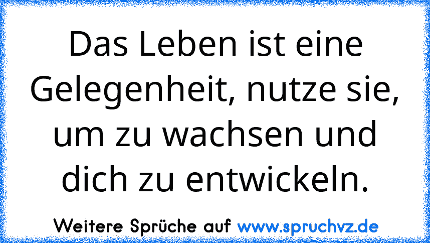 Das Leben ist eine Gelegenheit, nutze sie, um zu wachsen und dich zu entwickeln.