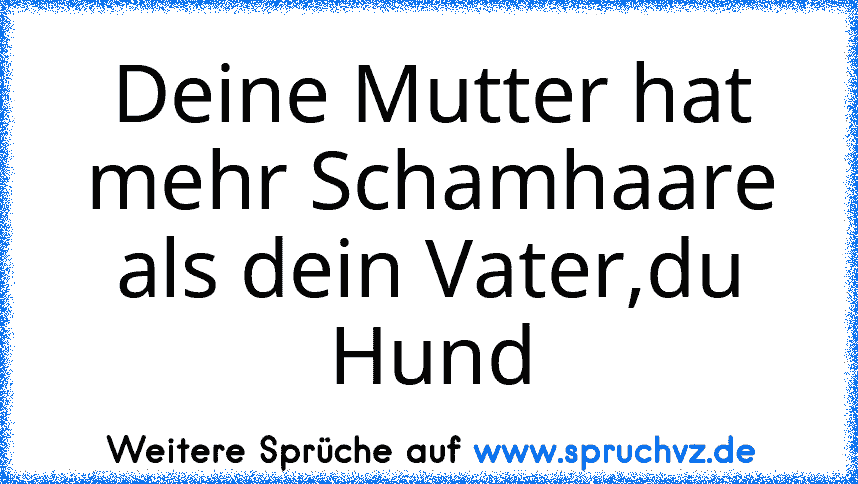 Deine Mutter hat mehr Schamhaare als dein Vater,du Hund