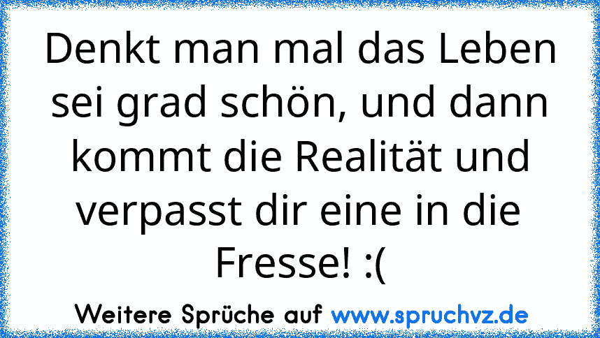 Denkt man mal das Leben sei grad schön, und dann kommt die Realität und verpasst dir eine in die Fresse! :(