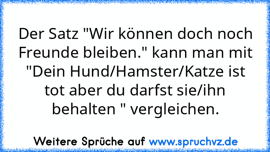 Der Satz "Wir können doch noch Freunde bleiben." kann man mit "Dein Hund/Hamster/Katze ist tot aber du darfst sie/ihn behalten " vergleichen.