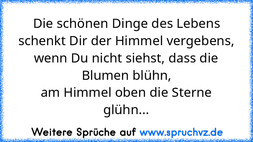 Die schönen Dinge des Lebens schenkt Dir der Himmel vergebens,
wenn Du nicht siehst, dass die Blumen blühn,
am Himmel oben die Sterne glühn...