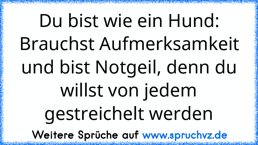 Du bist wie ein Hund: Brauchst Aufmerksamkeit und bist Notgeil, denn du willst von jedem gestreichelt werden