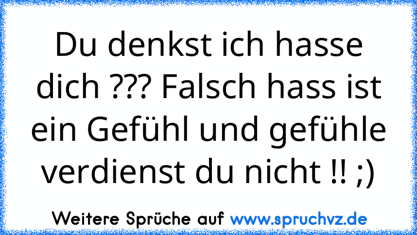 Du denkst ich hasse dich ??? Falsch hass ist ein Gefühl und gefühle verdienst du nicht !! ;)