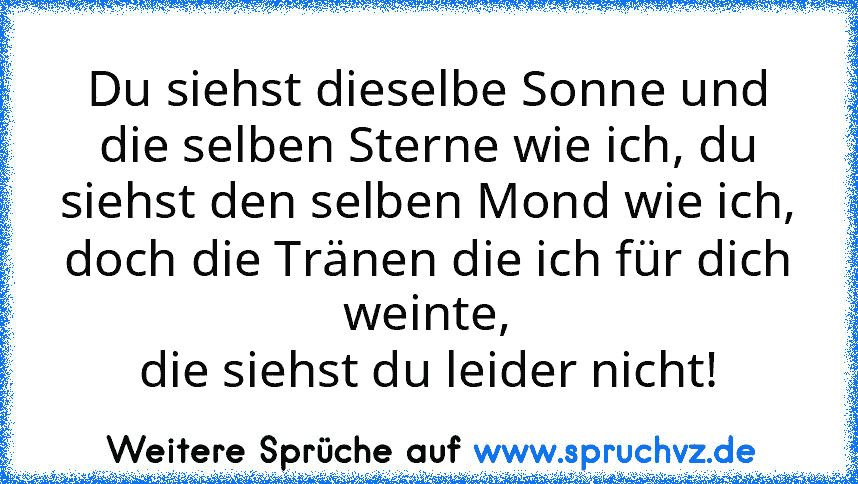 Du siehst dieselbe Sonne und die selben Sterne wie ich, du siehst den selben Mond wie ich,
doch die Tränen die ich für dich weinte,
die siehst du leider nicht!