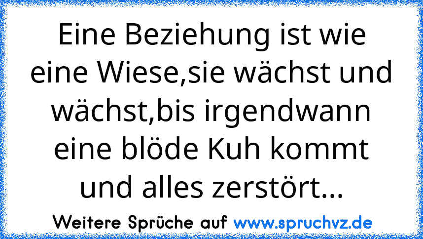 Eine Beziehung ist wie eine Wiese,sie wächst und wächst,bis irgendwann eine blöde Kuh kommt und alles zerstört...