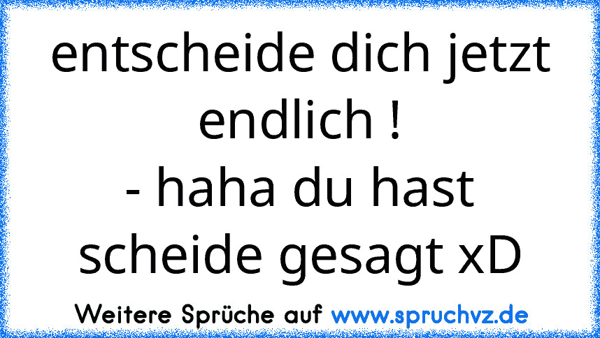 entscheide dich jetzt endlich !
- haha du hast scheide gesagt xD