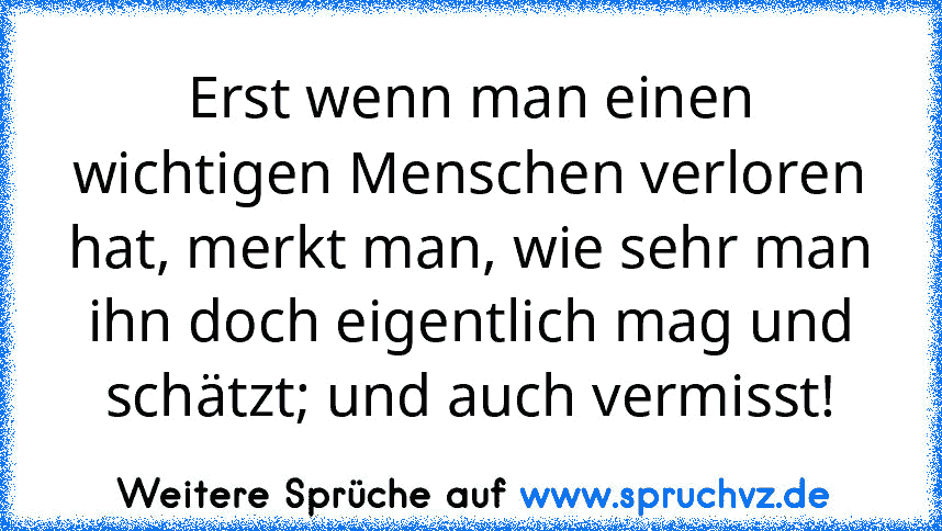 Erst wenn man einen wichtigen Menschen verloren hat, merkt man, wie sehr man ihn doch eigentlich mag und schätzt; und auch vermisst!