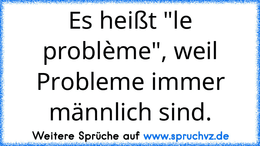 Es heißt "le problème", weil Probleme immer männlich sind.