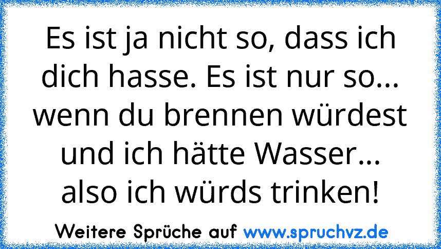 Es ist ja nicht so, dass ich dich hasse. Es ist nur so... wenn du brennen würdest und ich hätte Wasser... also ich würds trinken!