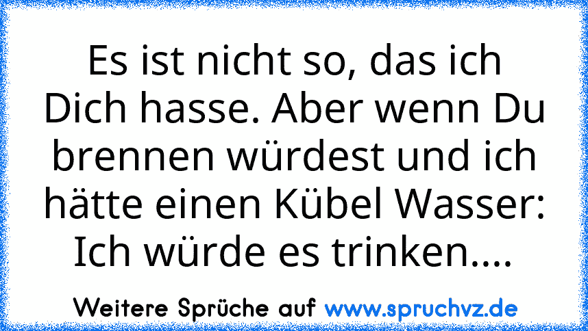 Es ist nicht so, das ich Dich hasse. Aber wenn Du brennen würdest und ich hätte einen Kübel Wasser: Ich würde es trinken....