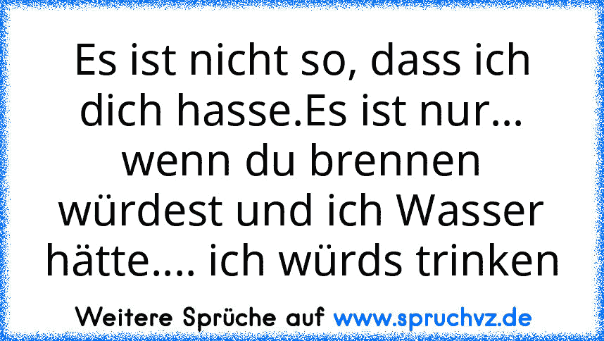 Es ist nicht so, dass ich dich hasse.Es ist nur... wenn du brennen würdest und ich Wasser hätte.... ich würds trinken