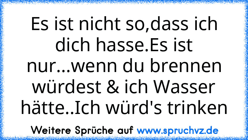 Es ist nicht so,dass ich dich hasse.Es ist nur...wenn du brennen würdest & ich Wasser hätte..Ich würd's trinken