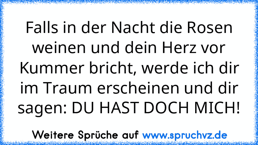 Falls in der Nacht die Rosen weinen und dein Herz vor Kummer bricht, werde ich dir im Traum erscheinen und dir sagen: DU HAST DOCH MICH!