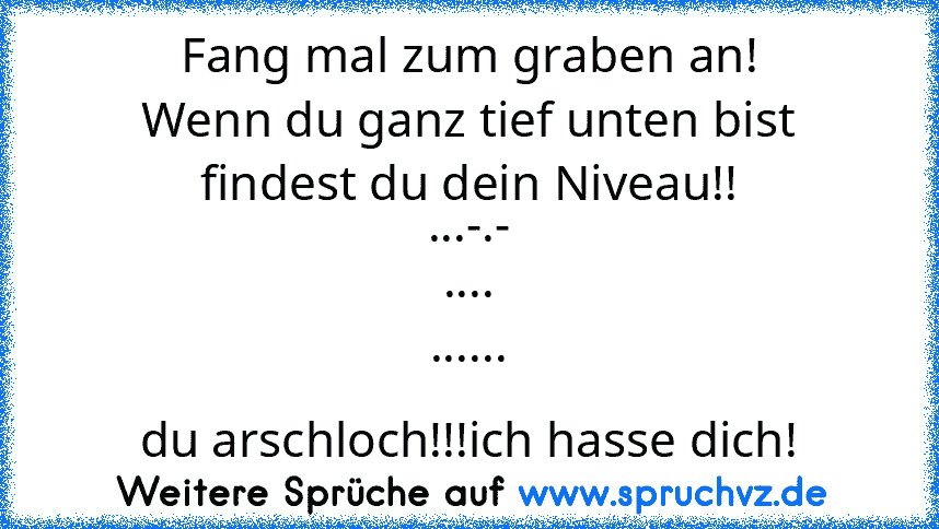 Fang mal zum graben an!
Wenn du ganz tief unten bist findest du dein Niveau!!
...-.-
....
......
du arschloch!!!ich hasse dich!