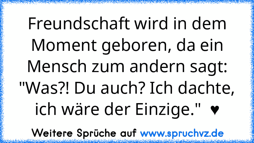 Freundschaft wird in dem Moment geboren, da ein Mensch zum andern sagt: "Was?! Du auch? Ich dachte, ich wäre der Einzige."  ♥