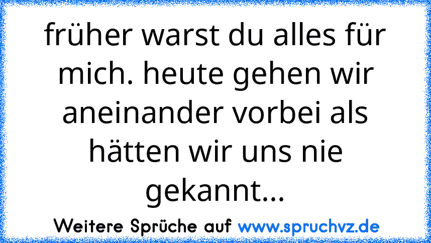 früher warst du alles für mich. heute gehen wir aneinander vorbei als hätten wir uns nie gekannt...