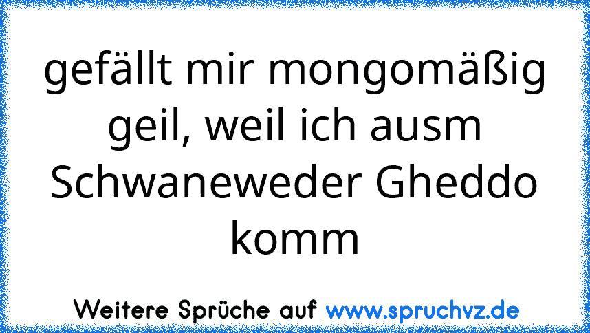 gefällt mir mongomäßig geil, weil ich ausm Schwaneweder Gheddo komm