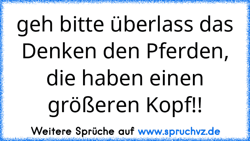 geh bitte überlass das Denken den Pferden, die haben einen größeren Kopf!!