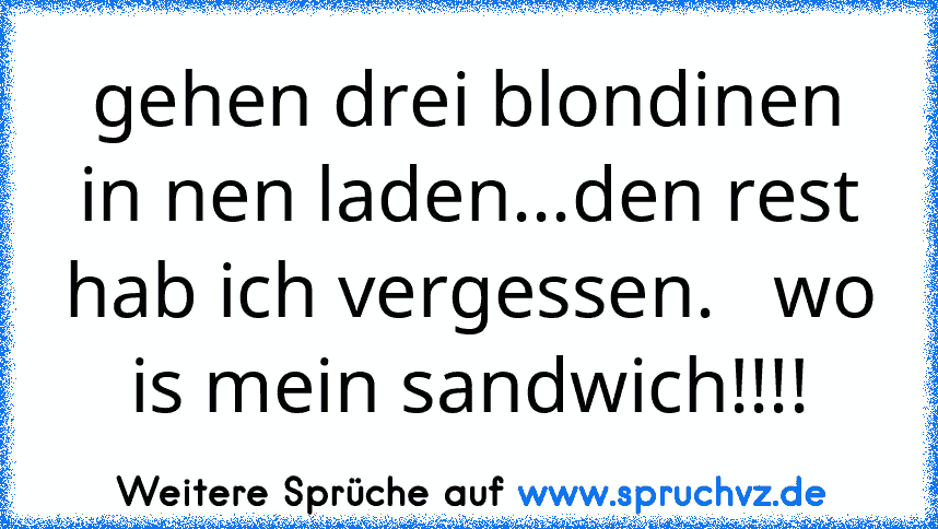 gehen drei blondinen in nen laden...den rest hab ich vergessen.   wo is mein sandwich!!!!