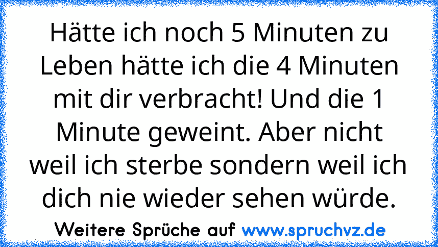 Hätte ich noch 5 Minuten zu Leben hätte ich die 4 Minuten mit dir verbracht! Und die 1 Minute geweint. Aber nicht weil ich sterbe sondern weil ich dich nie wieder sehen würde.