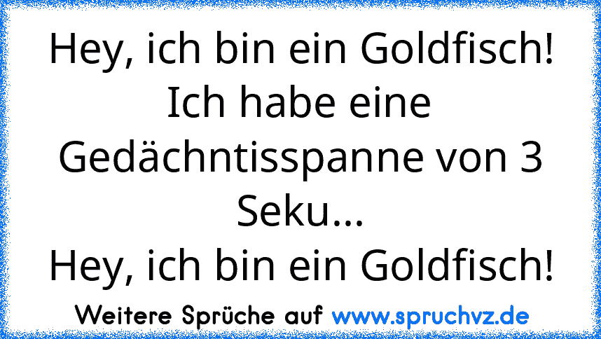 Hey, ich bin ein Goldfisch!
Ich habe eine Gedächntisspanne von 3 Seku...
Hey, ich bin ein Goldfisch!