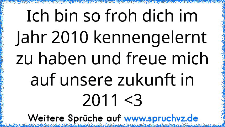 Ich bin so froh dich im Jahr 2010 kennengelernt zu haben und freue mich auf unsere zukunft in 2011 