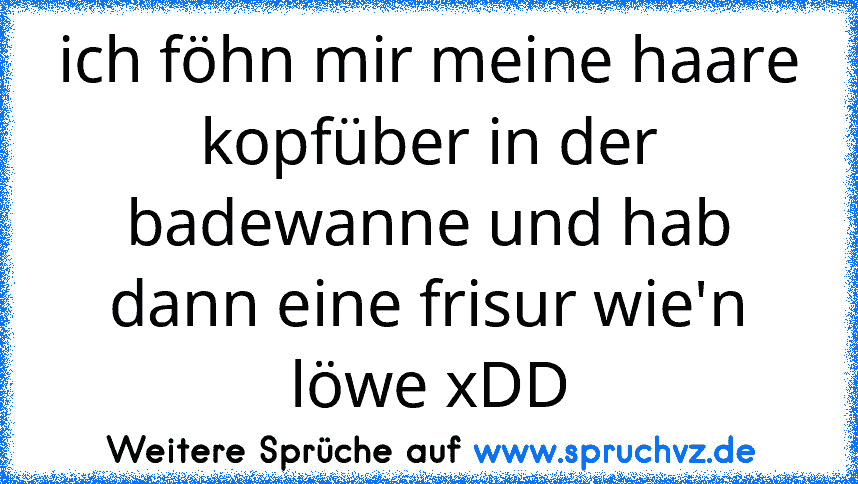 ich föhn mir meine haare kopfüber in der badewanne und hab dann eine frisur wie'n löwe xDD