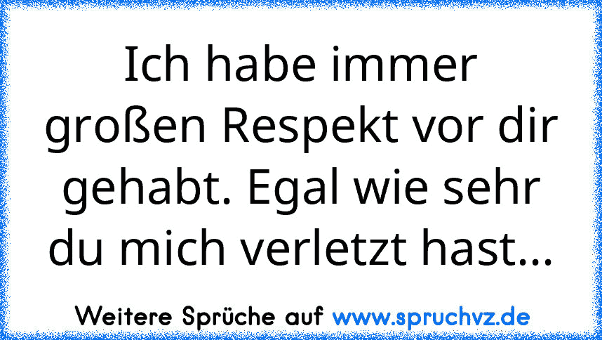 Ich habe immer großen Respekt vor dir gehabt. Egal wie sehr du mich verletzt hast...