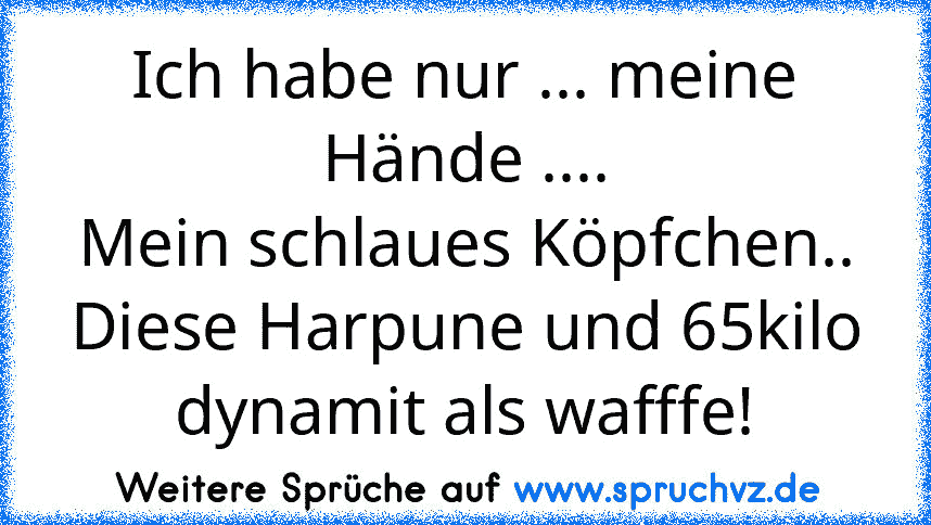 Ich habe nur ... meine Hände ....
Mein schlaues Köpfchen..
Diese Harpune und 65kilo dynamit als wafffe!