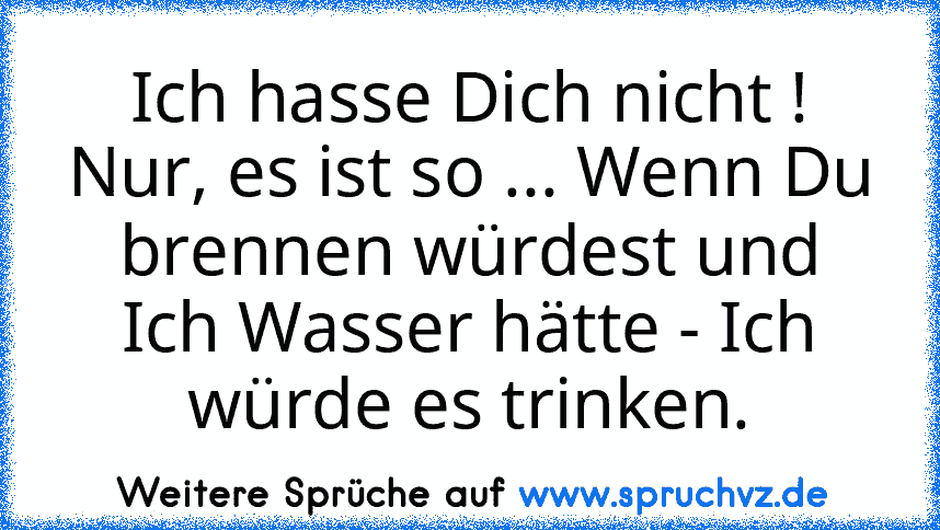 Ich hasse Dich nicht !
Nur, es ist so ... Wenn Du brennen würdest und Ich Wasser hätte - Ich würde es trinken.