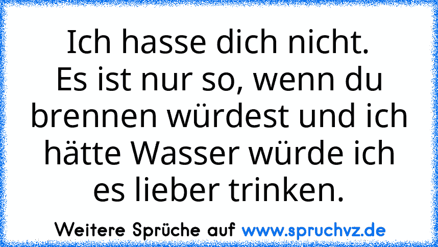 Ich hasse dich nicht.
Es ist nur so, wenn du brennen würdest und ich hätte Wasser würde ich es lieber trinken.