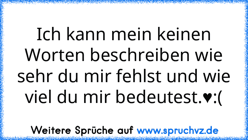 Ich kann mein keinen Worten beschreiben wie sehr du mir fehlst und wie viel du mir bedeutest.♥:(