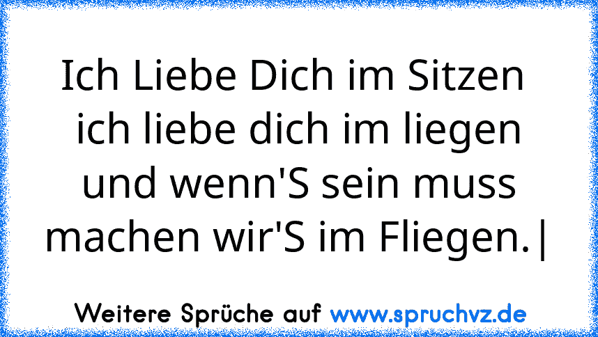 Ich Liebe Dich im Sitzen  ich liebe dich im liegen und wenn'S sein muss machen wir'S im Fliegen.|