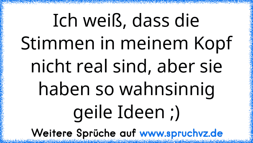 Ich weiß, dass die Stimmen in meinem Kopf nicht real sind, aber sie haben so wahnsinnig geile Ideen ;)