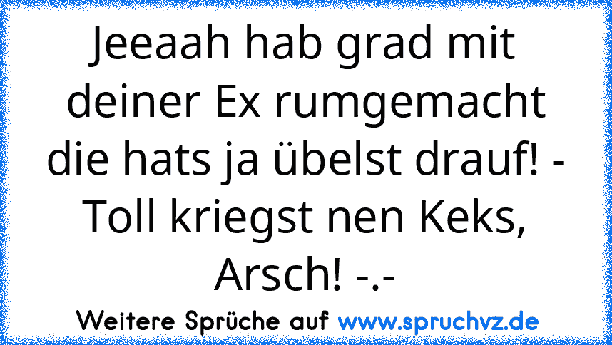 Jeeaah hab grad mit deiner Ex rumgemacht die hats ja übelst drauf! - Toll kriegst nen Keks, Arsch! -.-