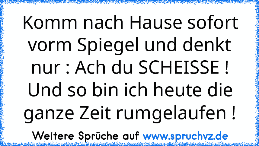 Komm nach Hause sofort vorm Spiegel und denkt nur : Ach du SCHEISSE ! Und so bin ich heute die ganze Zeit rumgelaufen !