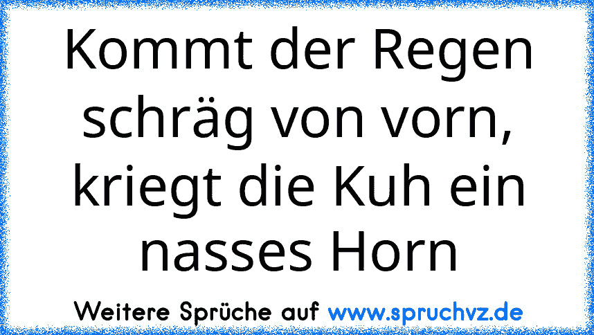 Kommt der Regen schräg von vorn, kriegt die Kuh ein nasses Horn