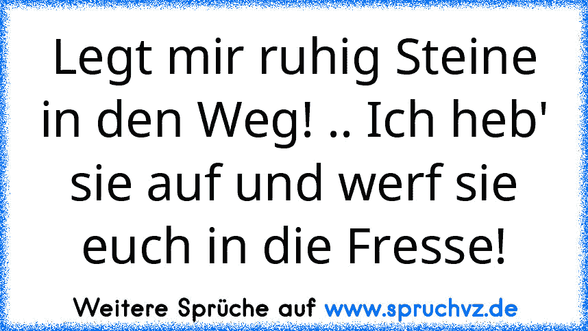 Legt mir ruhig Steine in den Weg! .. Ich heb' sie auf und werf sie euch in die Fresse!