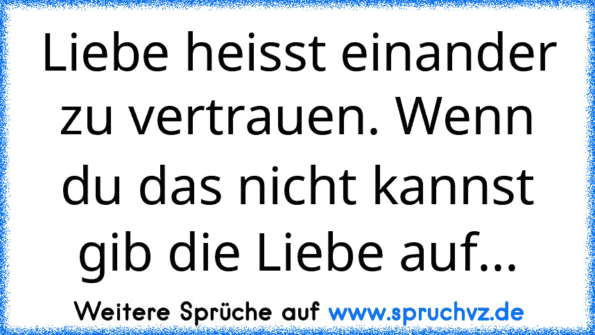 Liebe heisst einander zu vertrauen. Wenn du das nicht kannst gib die Liebe auf...