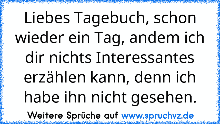 Liebes Tagebuch, schon wieder ein Tag, andem ich dir nichts Interessantes erzählen kann, denn ich habe ihn nicht gesehen.